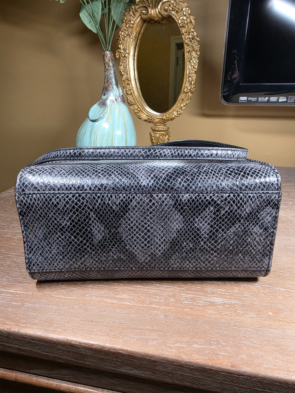 kate spade Gray Python-Embossed Leather Crossbody Satchel NWOT (Retail $398) - Picture 9 of 15